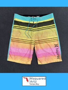 Hurley Phantom Boardshorts Mens Size 32 Multicolor Striped Surf Swim